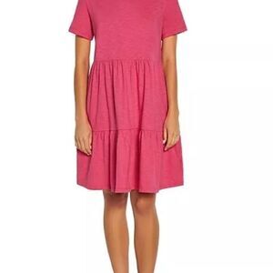 NWT Womens Gap Pink Short Sleeve Tiered Dress Size XL